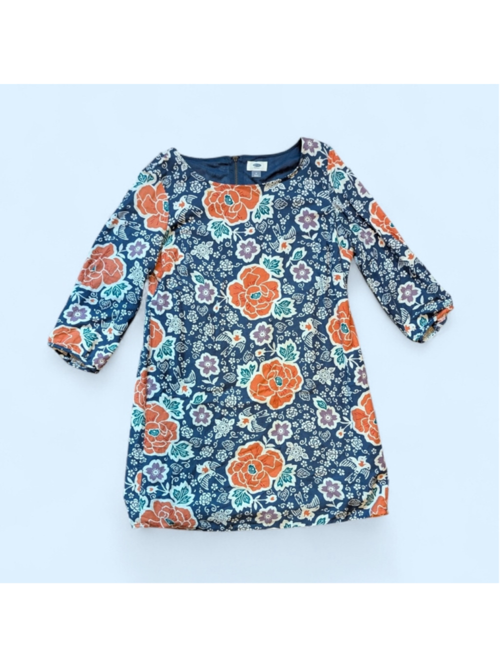 OLD NAVY Bohemian Mini Floral Shift Dress Blue And Orange Size M - Picture 2 of 13